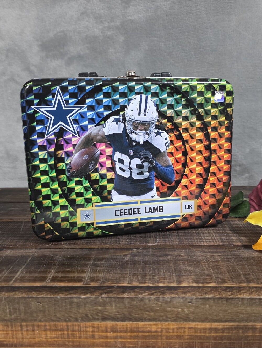 Dallas Cowboys Ceedee Lamb Lunchbox Metal Football Collector's Tin with Handle